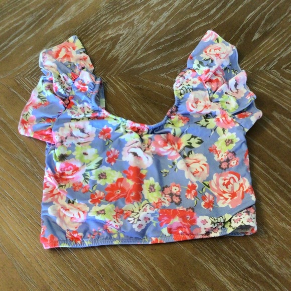 NWOT ISP Dancewear Teen Floral Flutter Sleeve X-back Crop Dance Top Size AS - Picture 1 of 6